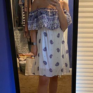 white and purple design dress